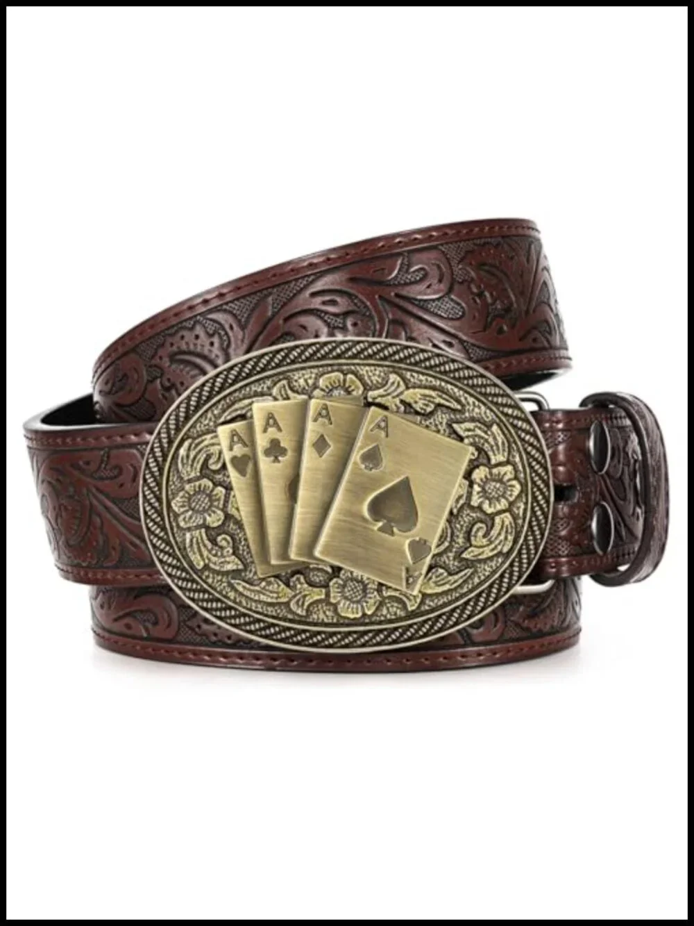 Western Cowboy Belt Leather with Longhorn Poker Buckle